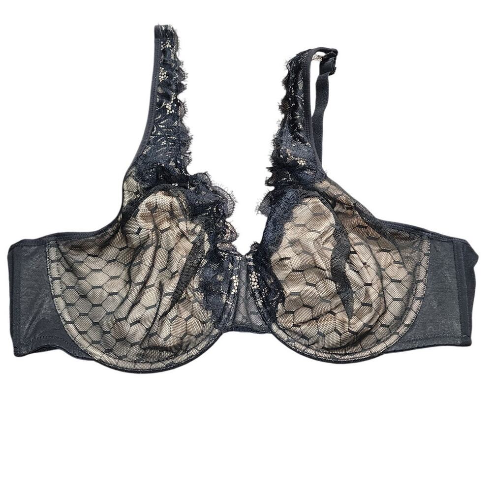 Lane Bryant Cacique Unlined Full Coverage Black Lace Bra Size 42C